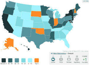 Color-coded map of the Freedom in the 50 States rankings | Cato Institute